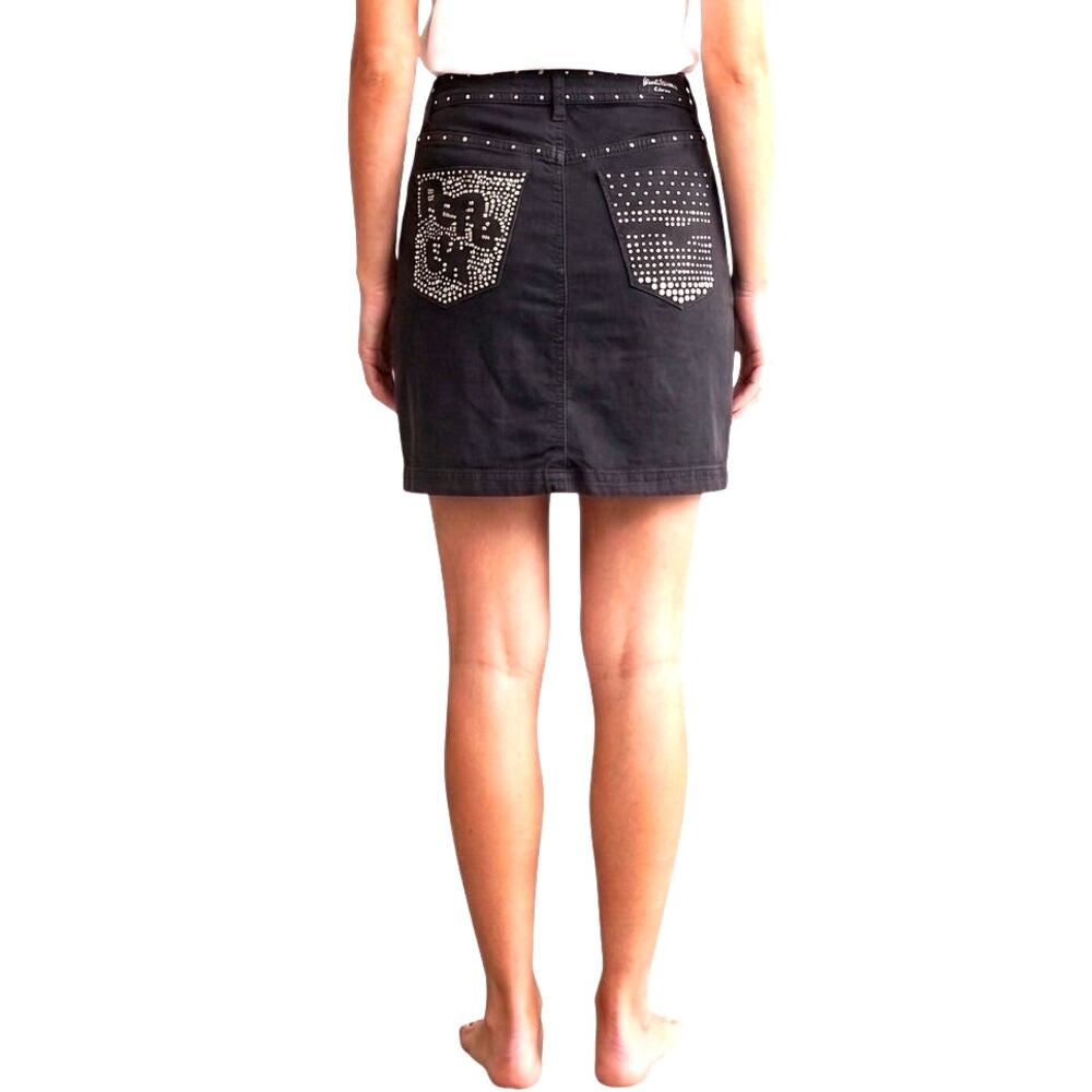 Pepe Jeans London Black Rhinestone Denim Mini Skirt Size 18 Y2K